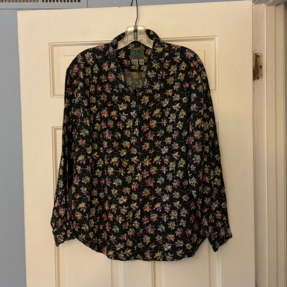 Royal Robbins Autumn Leaves Shirt Medium NEW Black Cotton Buttondown Cottagecore